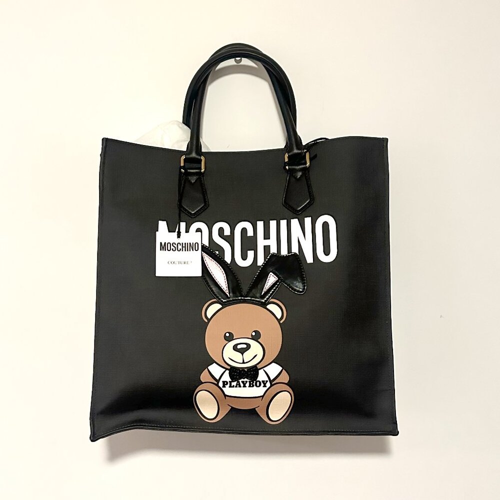 NIB Moschino Playboy Limited Edition Tote Purse Calfskin Leather Black